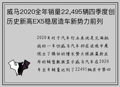 威马2020全年销量22,495辆四季度创历史新高EX5稳居造车新势力前列