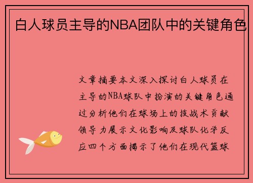 白人球员主导的NBA团队中的关键角色