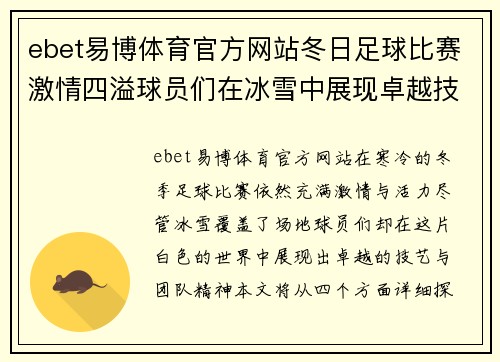 ebet易博体育官方网站冬日足球比赛激情四溢球员们在冰雪中展现卓越技艺与团队精神